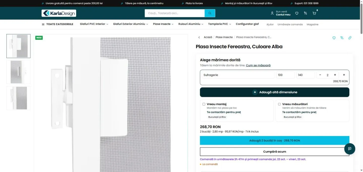 Sufragerie 100 × 140 cm × 2 → 2,80 m², 268,70 RON.