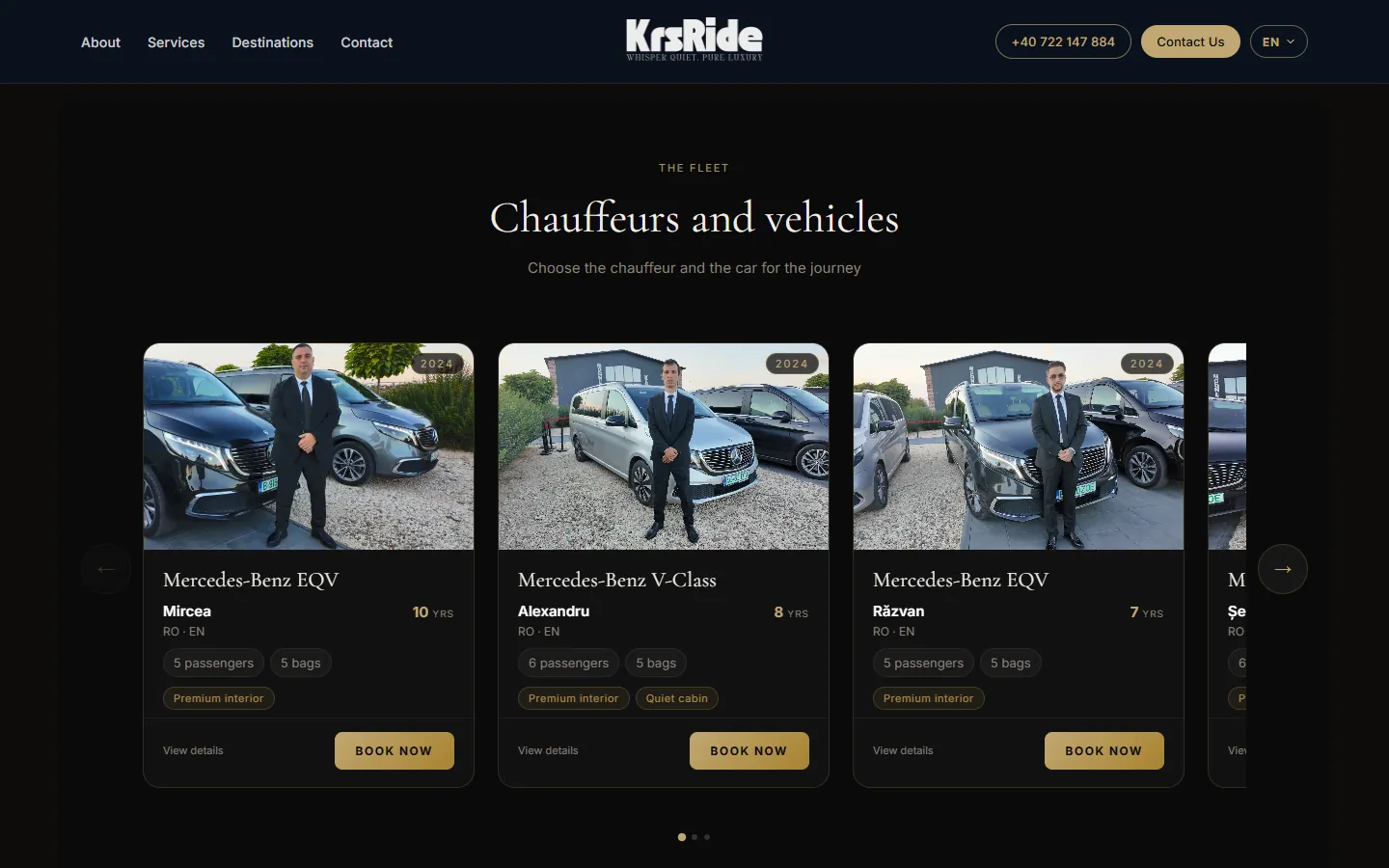 Carusel cu șoferii și mașinile KRS Ride: Mercedes-Benz EQV și V-Class, limbi vorbite și ani de experiență
